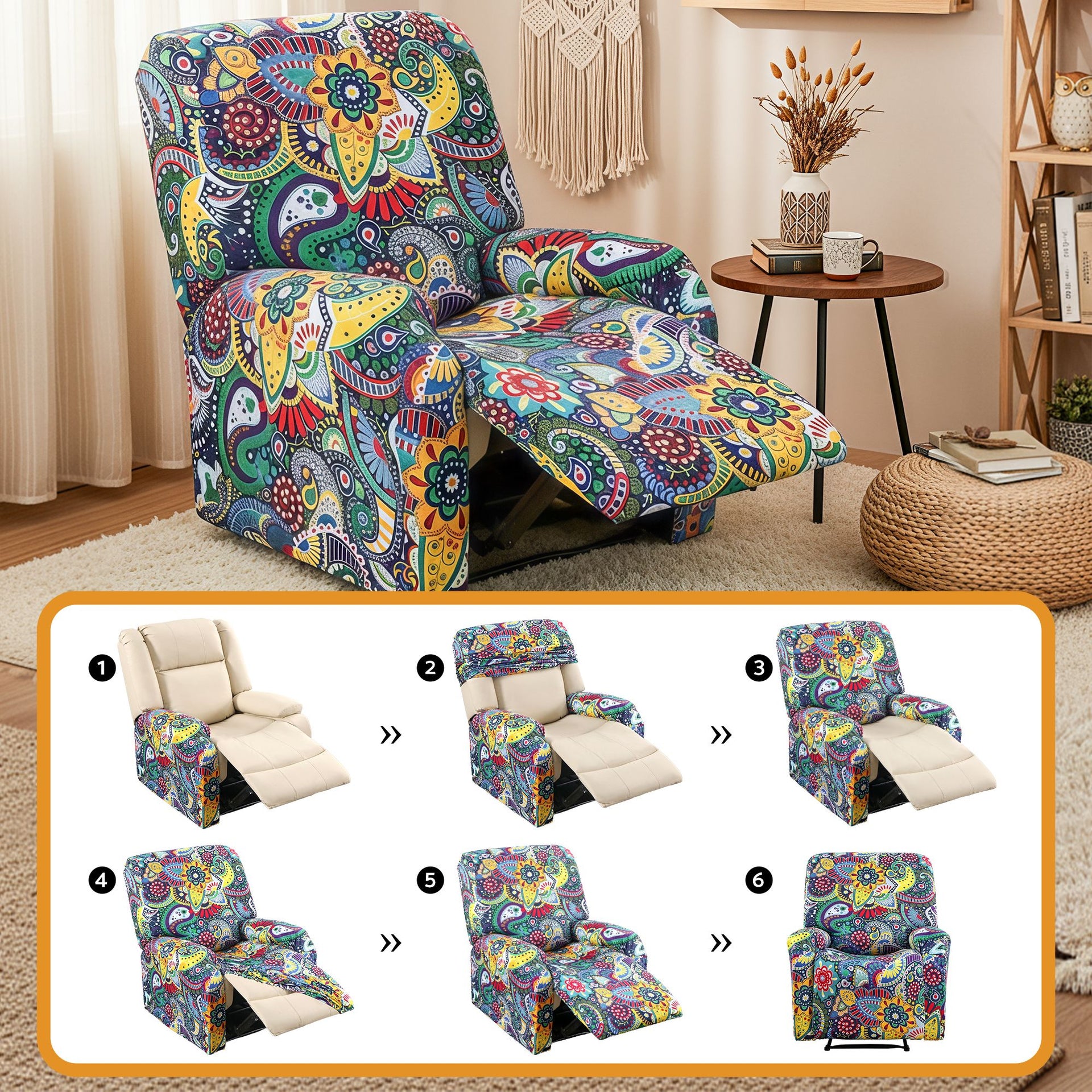 Artiss Stretch Kids Recliner Cover 4-Pieces Recliner Chair Slipcovers Printed Polyester Awezingly