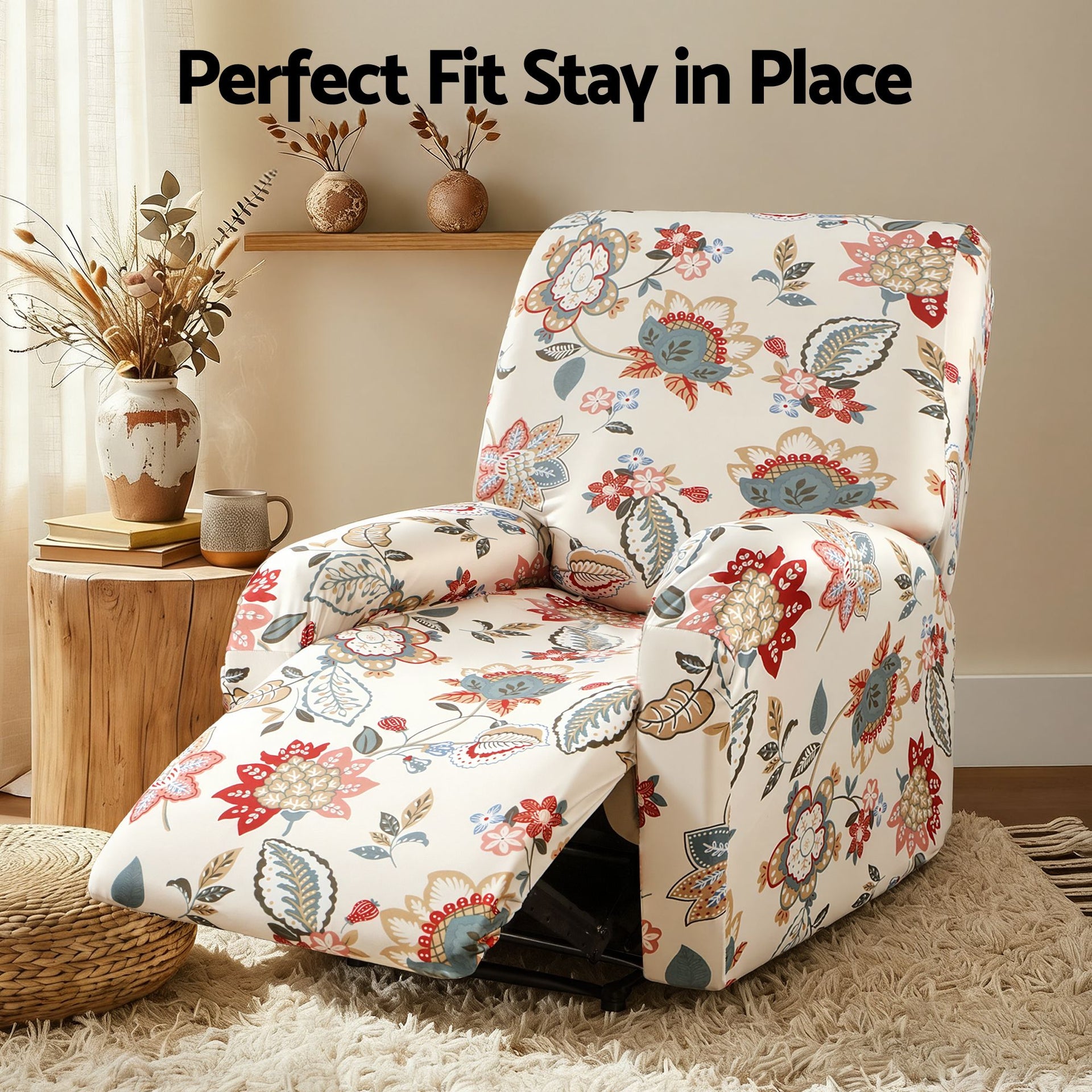Artiss Stretch Kids Recliner Cover 4-Pieces Recliner Chair Slipcovers Printed Polyester Awezingly