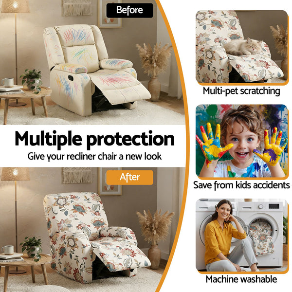 Artiss Stretch Kids Recliner Cover 4-Pieces Recliner Chair Slipcovers Printed Polyester Awezingly