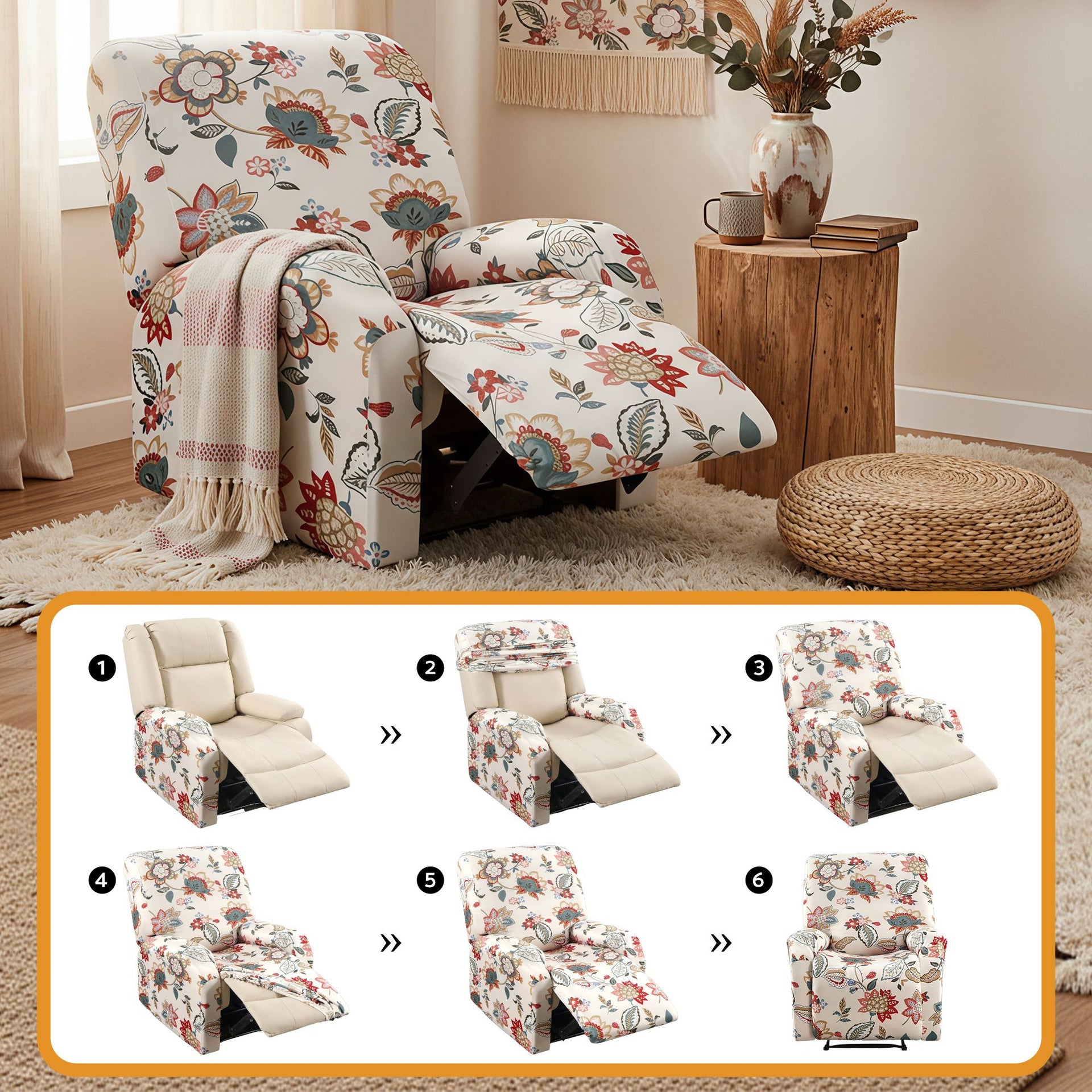 Artiss Stretch Kids Recliner Cover 4-Pieces Recliner Chair Slipcovers Printed Polyester Awezingly