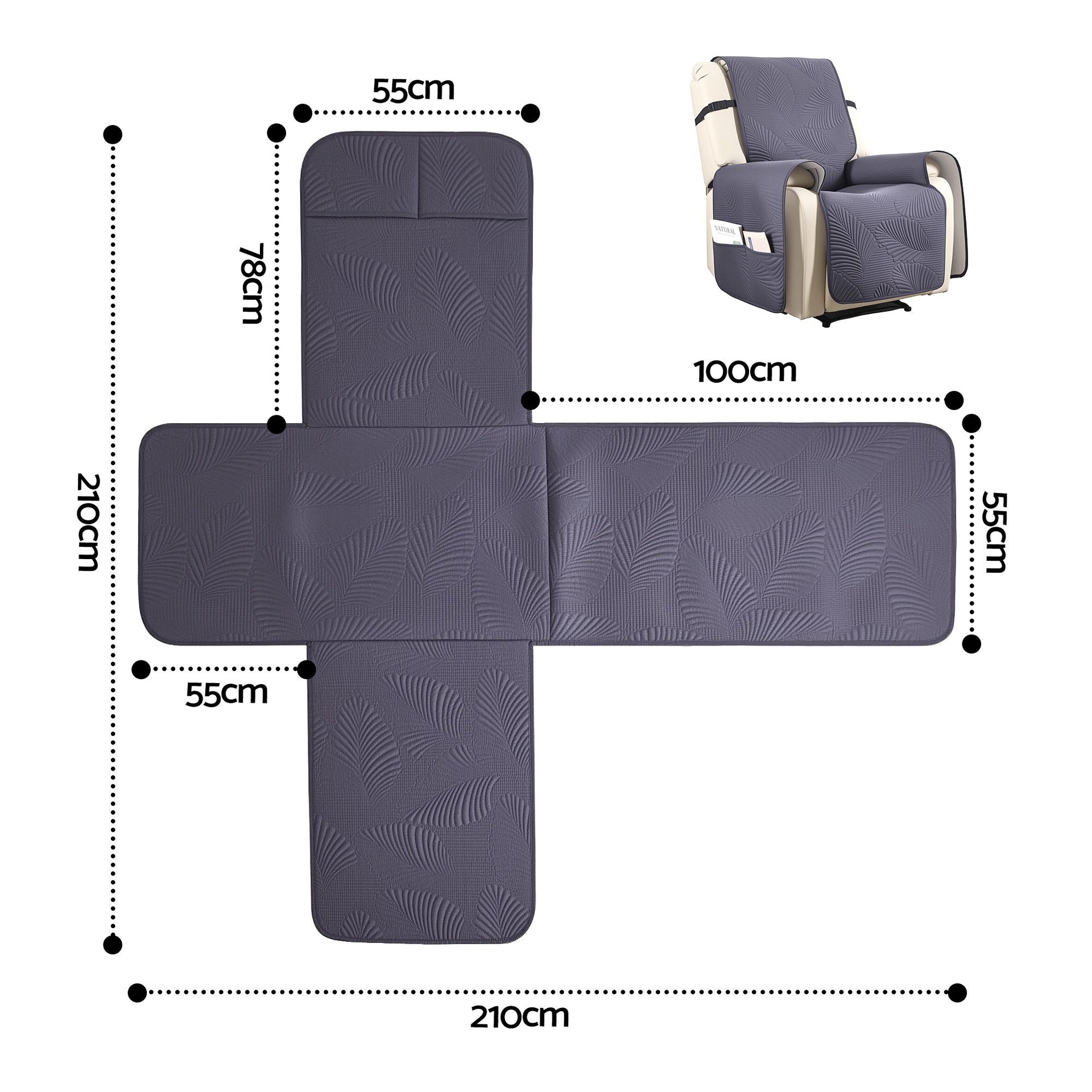 Artiss Quilted Recliner Chair Covers 100% Waterproof Recliner Slipcovers Grey Awezingly