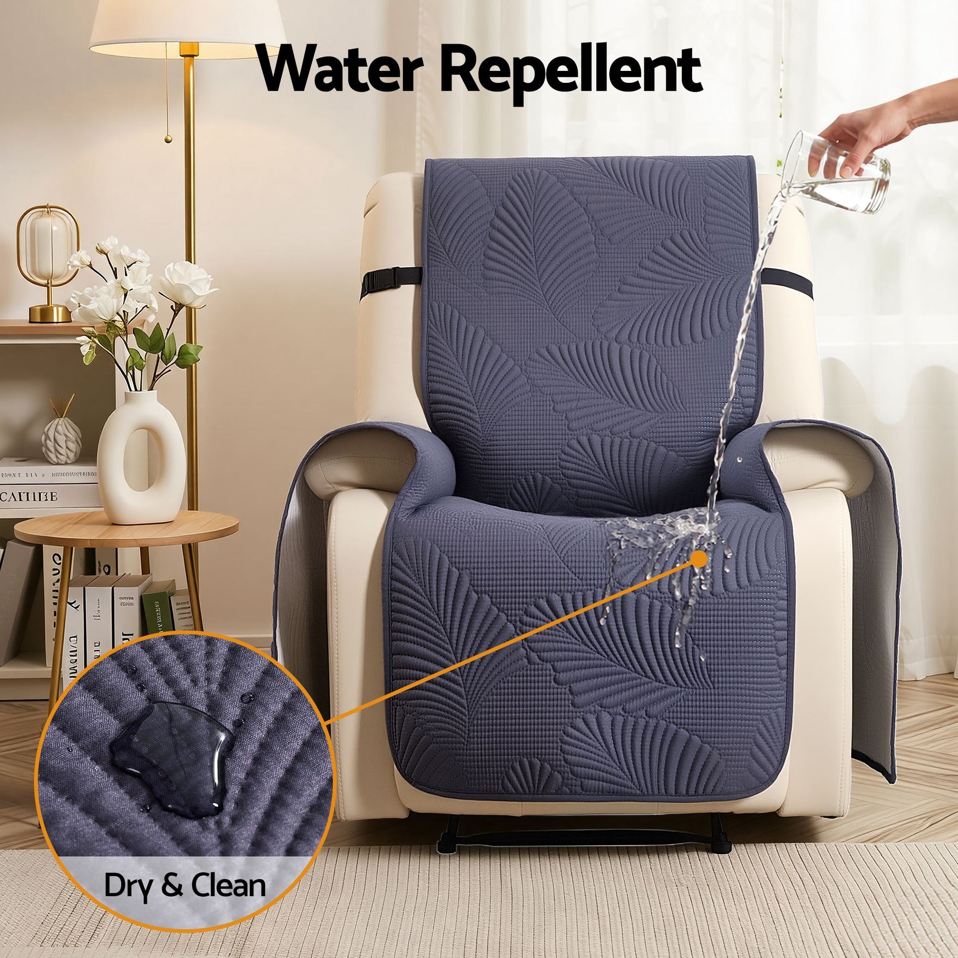 Artiss Quilted Recliner Chair Covers 100% Waterproof Recliner Slipcovers Grey Awezingly