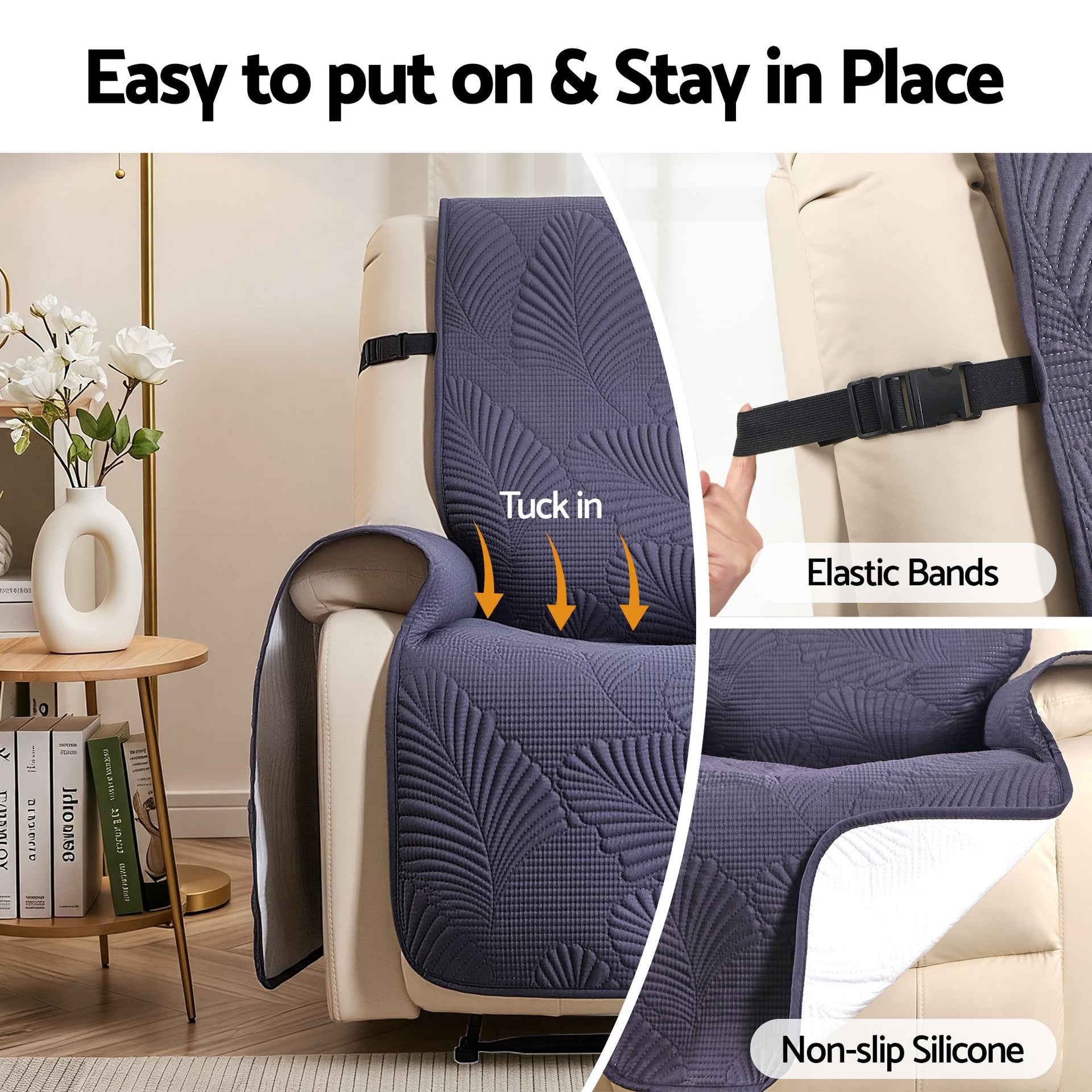 Artiss Quilted Recliner Chair Covers 100% Waterproof Recliner Slipcovers Grey Awezingly