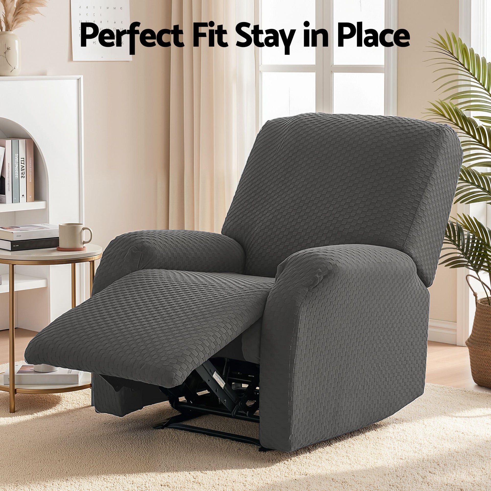 Artiss Recliner Chair Covers with Storage Side Pockets Grey Fabric Awezingly