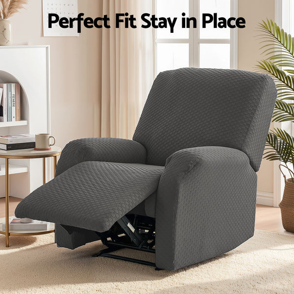 Artiss Recliner Chair Covers with Storage Side Pockets Grey Fabric Awezingly