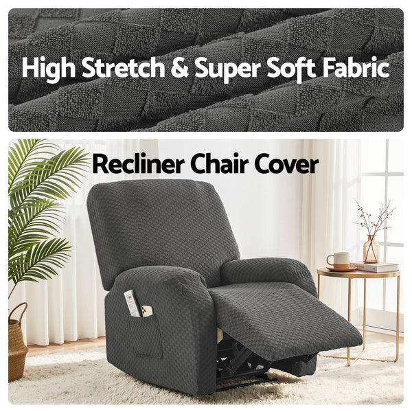 Artiss Recliner Chair Covers with Storage Side Pockets Grey Fabric Awezingly