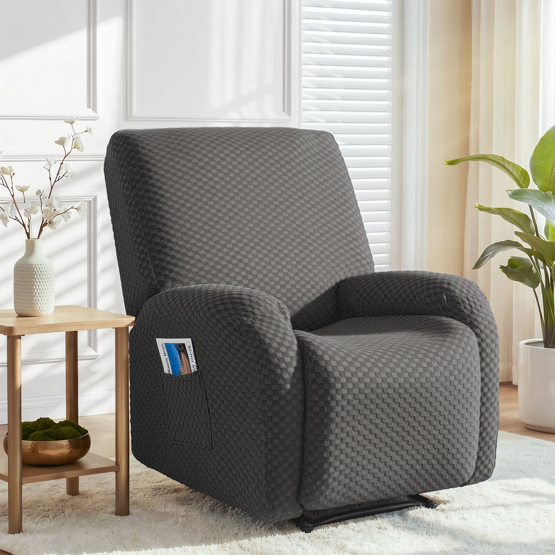 Artiss Recliner Chair Covers with Storage Side Pockets Grey Fabric Awezingly