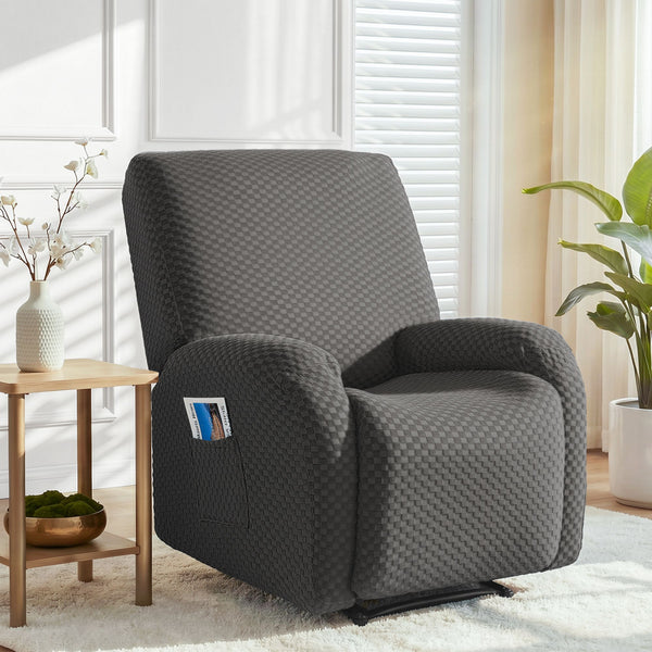 Artiss Recliner Chair Covers with Storage Side Pockets Grey Fabric Awezingly