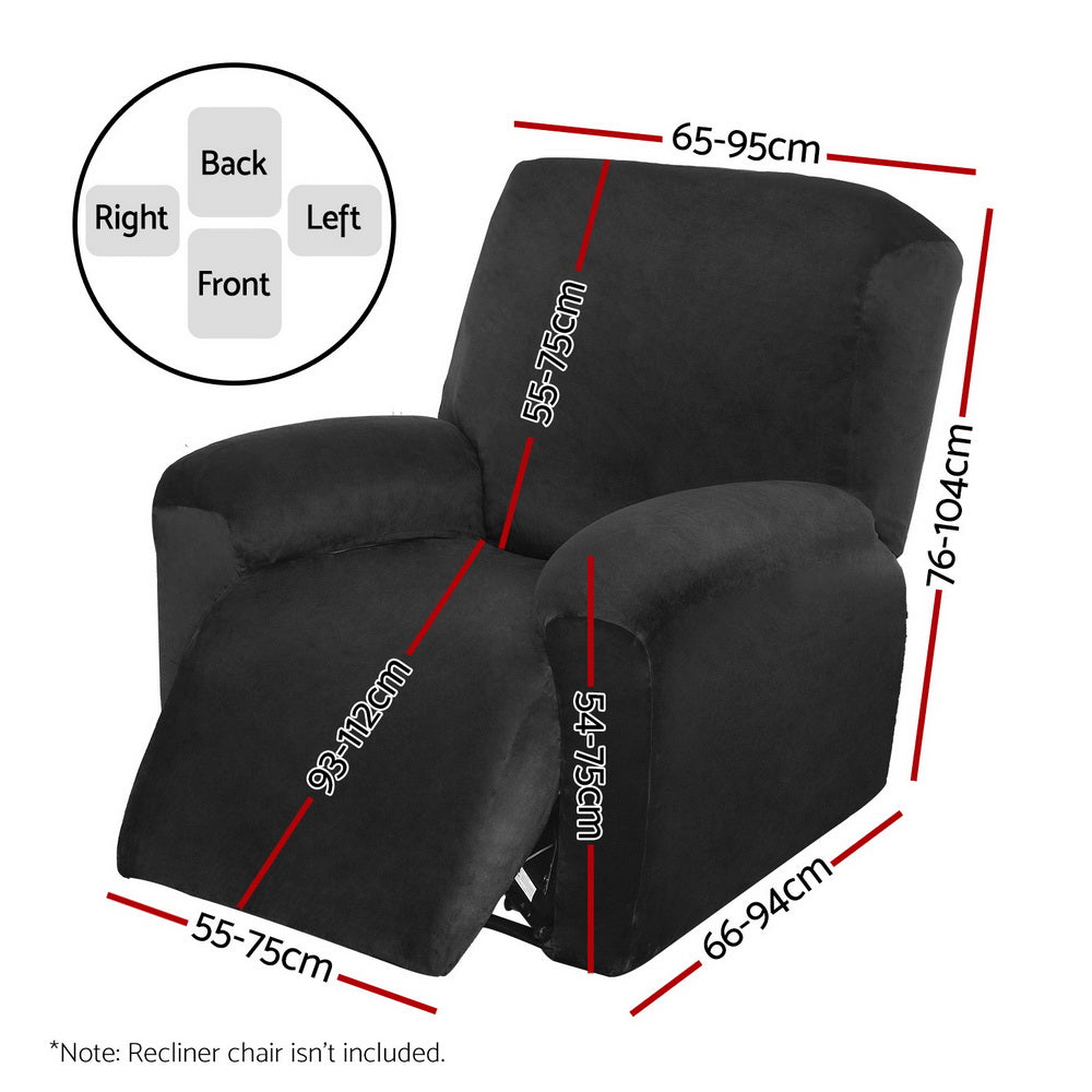 Artiss Recliner Chair Covers 1 Seater Velvet Black Artiss