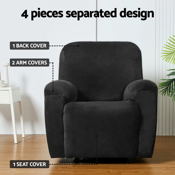 Artiss Recliner Chair Covers 1 Seater Velvet Black Artiss