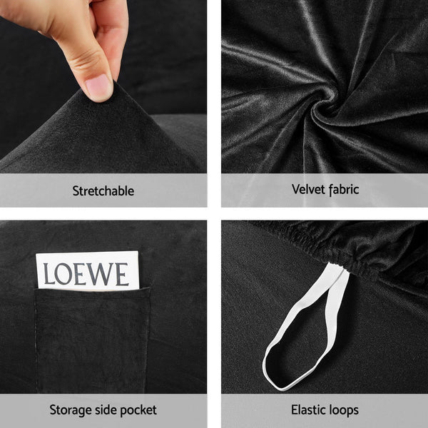 Artiss Recliner Chair Covers 1 Seater Velvet Black Artiss