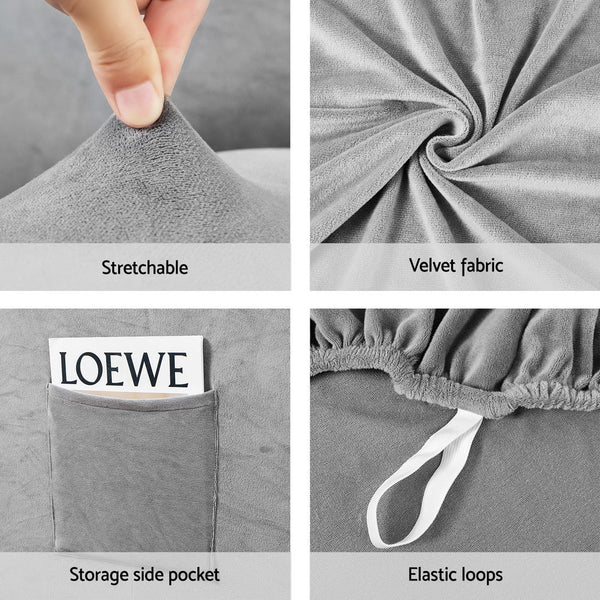 Artiss Recliner Chair Covers 1 Seater Velvet Grey Artiss