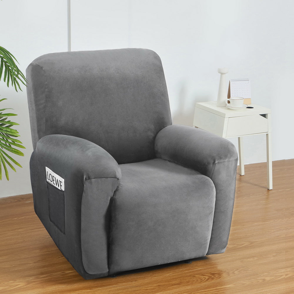Artiss Recliner Chair Covers 1 Seater Velvet Grey Artiss