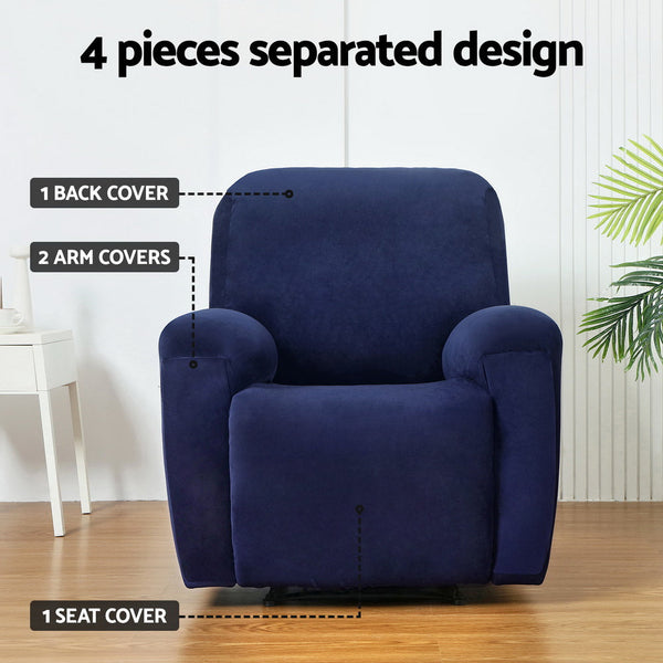 Artiss Recliner Chair Covers 1 Seater Velvet Navy Artiss