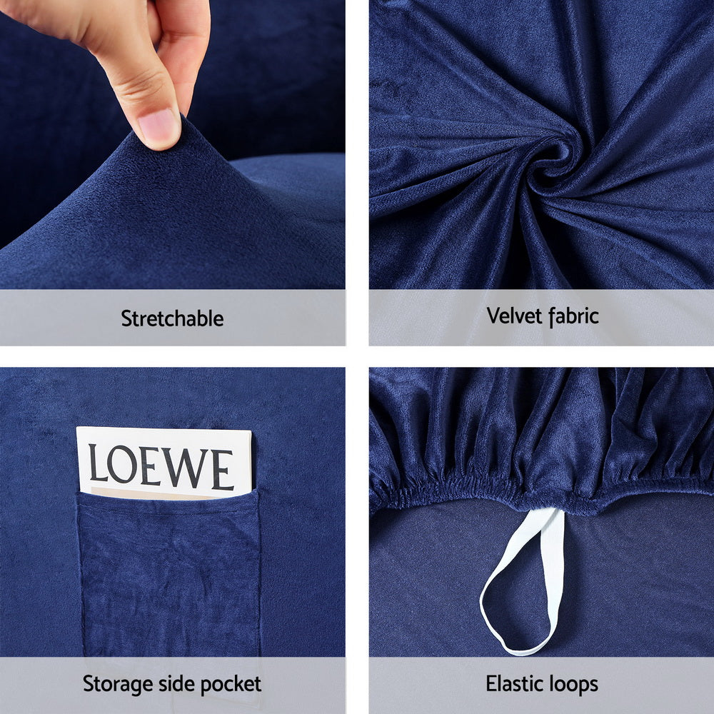 Artiss Recliner Chair Covers 1 Seater Velvet Navy Artiss