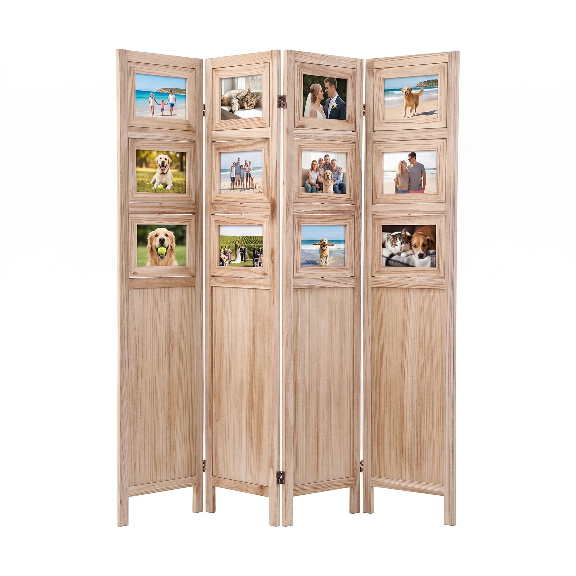 Artiss Room Divider 4 Panel Folding Privacy Screen Partition Rotatable Photo Frame Picture Collage Display Solid Wood Natural Awezingly