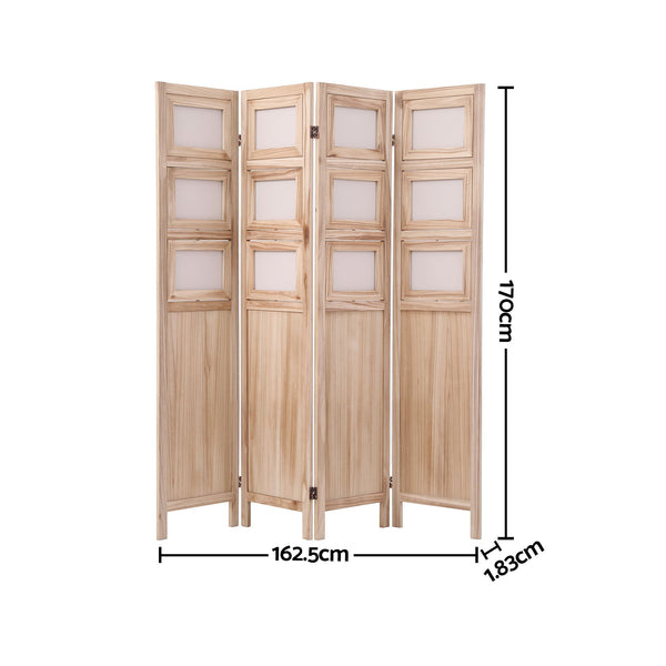 Artiss Room Divider 4 Panel Folding Privacy Screen Partition Rotatable Photo Frame Picture Collage Display Solid Wood Natural Awezingly