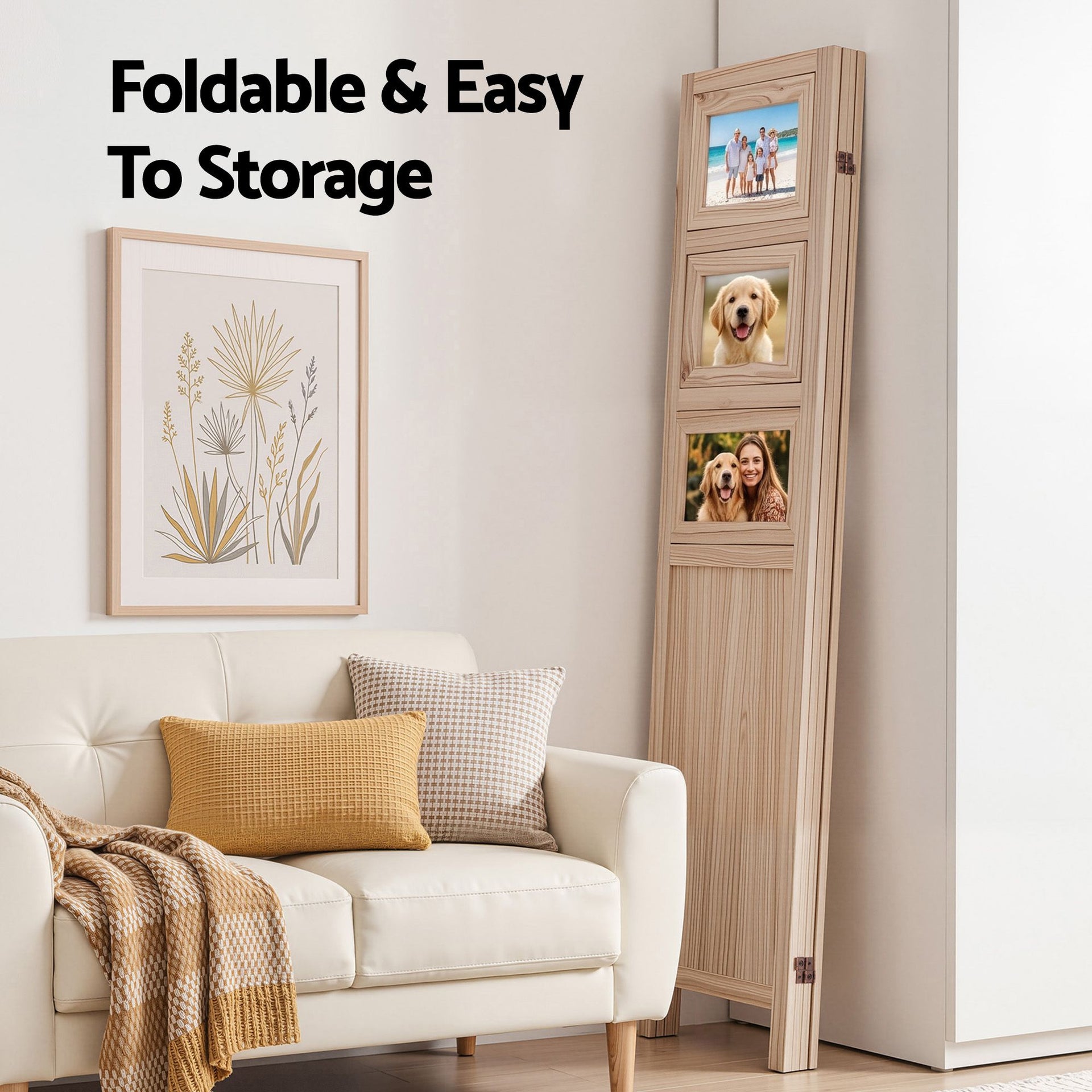 Artiss Room Divider 4 Panel Folding Privacy Screen Partition Rotatable Photo Frame Picture Collage Display Solid Wood Natural Awezingly