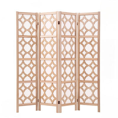 Artiss 4 Panel Room Divider Folding Privacy Screen Wooden Partition Geometric Freestanding Separator Natural 170cm