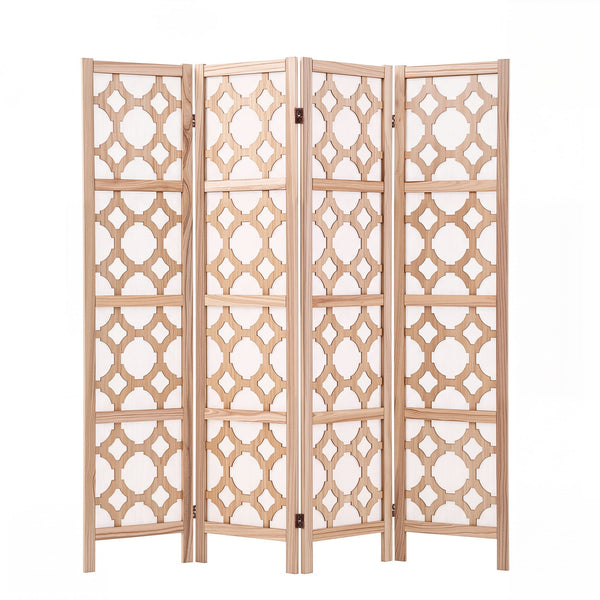 Artiss 4 Panel Room Divider Folding Privacy Screen Wooden Partition Geometric Freestanding Separator Natural 170cm Awezingly