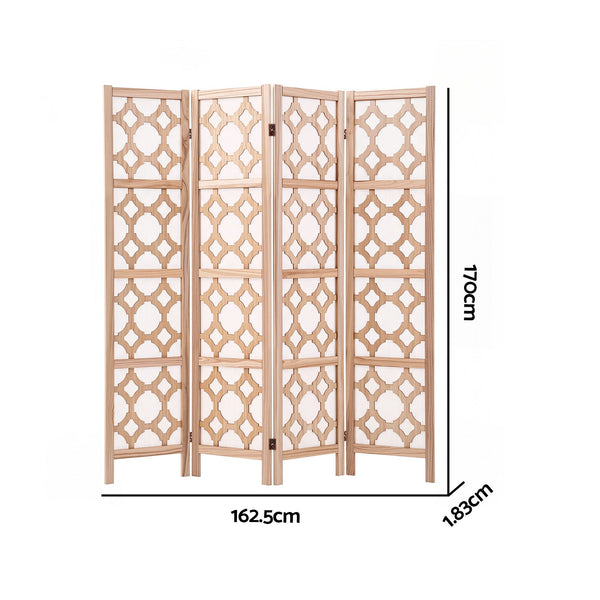 Artiss 4 Panel Room Divider Folding Privacy Screen Wooden Partition Geometric Freestanding Separator Natural 170cm Awezingly