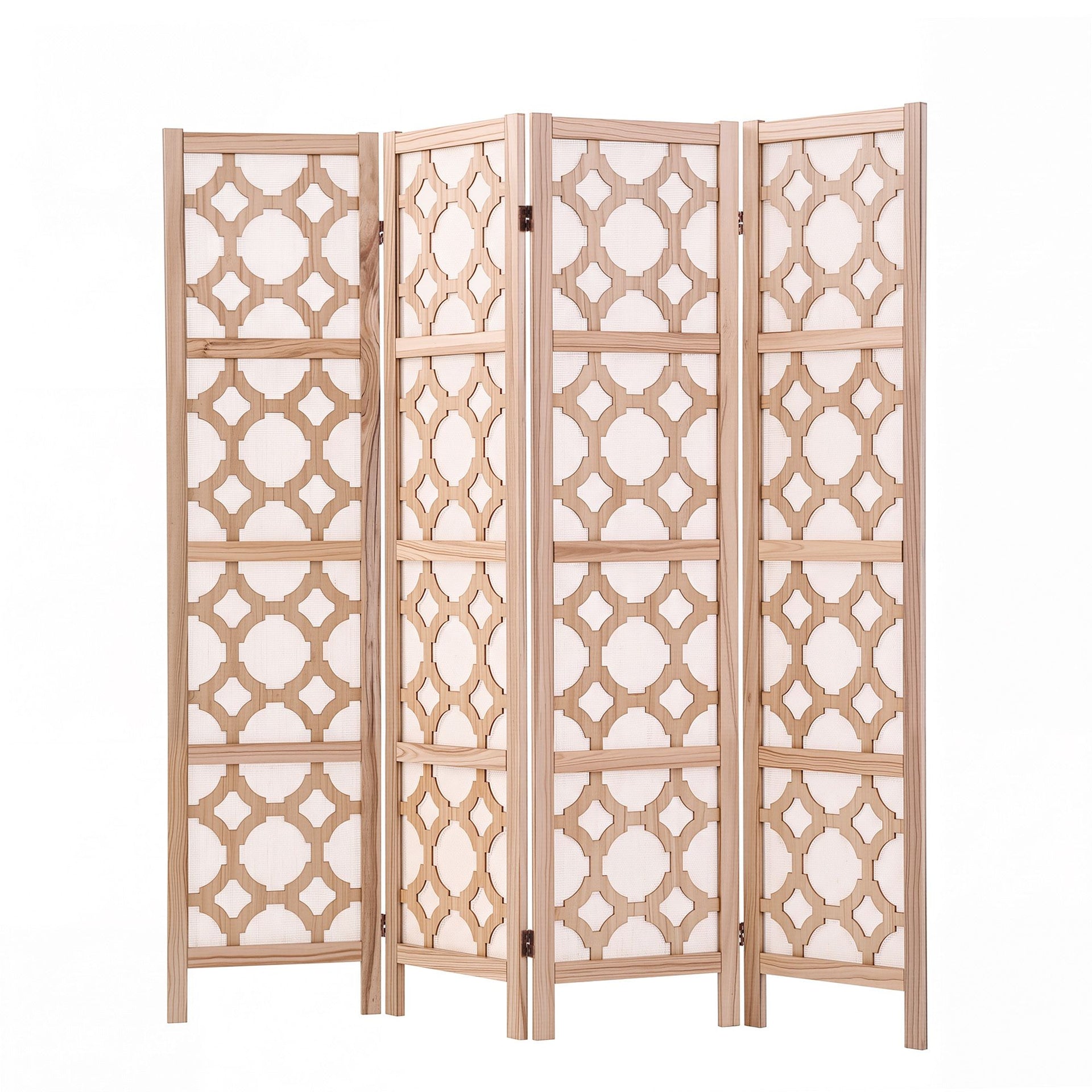 Artiss 4 Panel Room Divider Folding Privacy Screen Wooden Partition Geometric Freestanding Separator Natural 170cm Awezingly