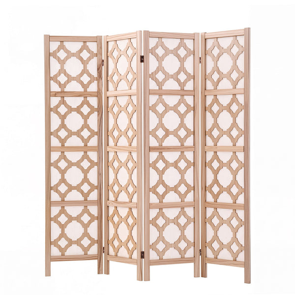 Artiss 4 Panel Room Divider Folding Privacy Screen Wooden Partition Geometric Freestanding Separator Natural 170cm Awezingly