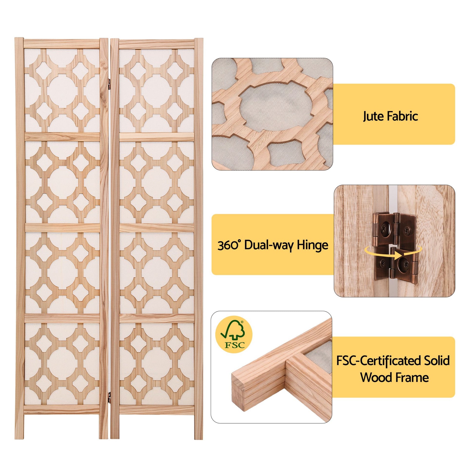 Artiss 4 Panel Room Divider Folding Privacy Screen Wooden Partition Geometric Freestanding Separator Natural 170cm Awezingly