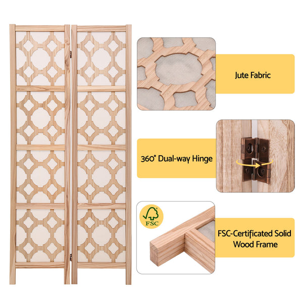 Artiss 4 Panel Room Divider Folding Privacy Screen Wooden Partition Geometric Freestanding Separator Natural 170cm Awezingly