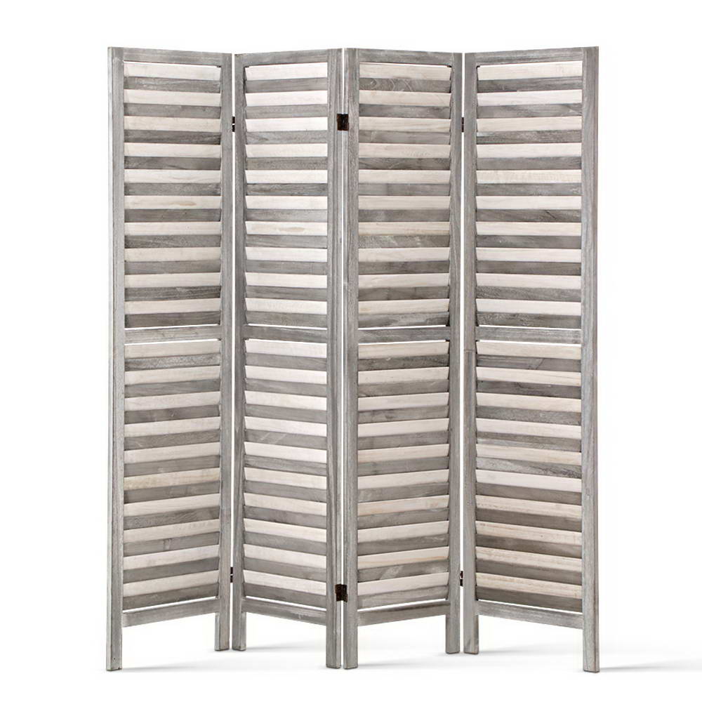 Artiss 4 Panel Room Divider Screen 163x170cm Louver Grey Artiss