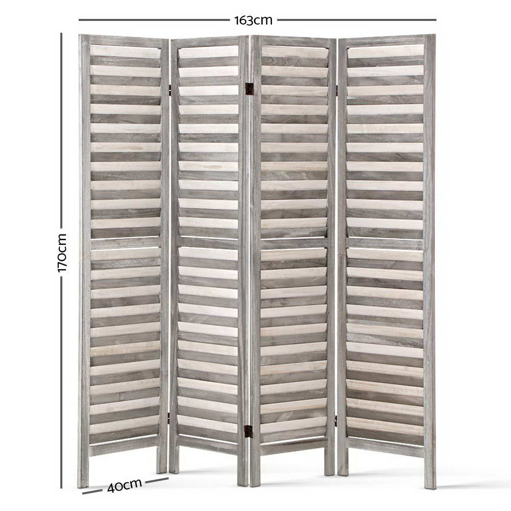 Artiss 4 Panel Room Divider Screen 163x170cm Louver Grey Artiss