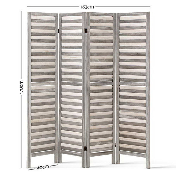 Artiss 4 Panel Room Divider Screen 163x170cm Louver Grey Artiss