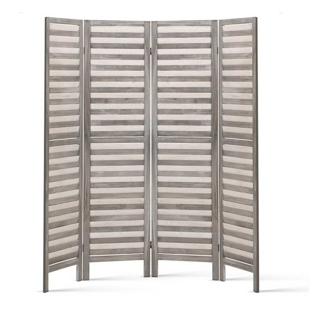 Artiss 4 Panel Room Divider Screen 163x170cm Louver Grey Artiss
