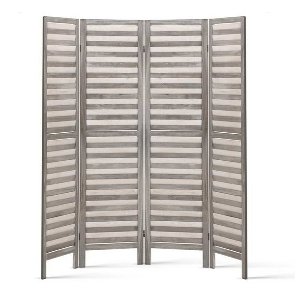 Artiss 4 Panel Room Divider Screen 163x170cm Louver Grey Artiss