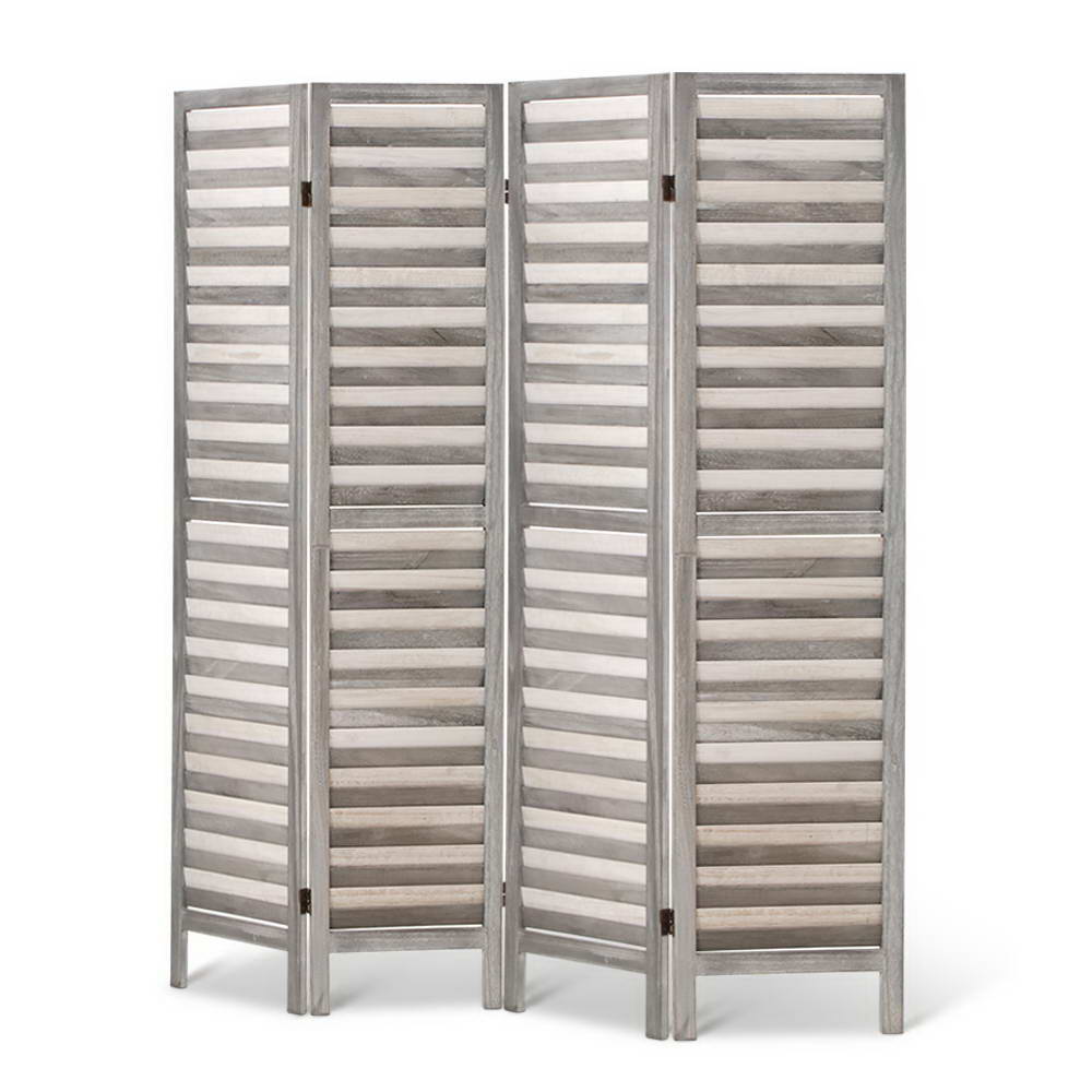 Artiss 4 Panel Room Divider Screen 163x170cm Louver Grey Artiss