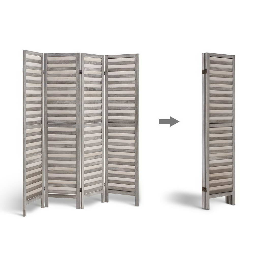 Artiss 4 Panel Room Divider Screen 163x170cm Louver Grey Artiss