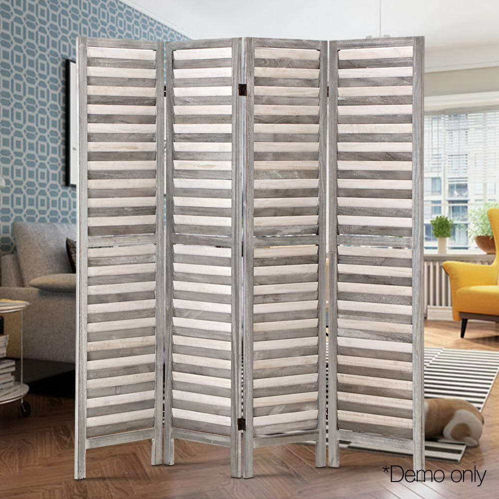 Artiss 4 Panel Room Divider Screen 163x170cm Louver Grey Artiss