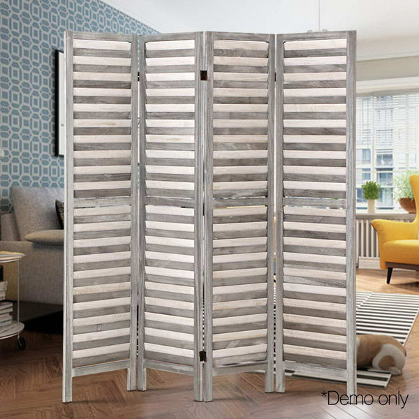 Artiss 4 Panel Room Divider Screen 163x170cm Louver Grey Artiss