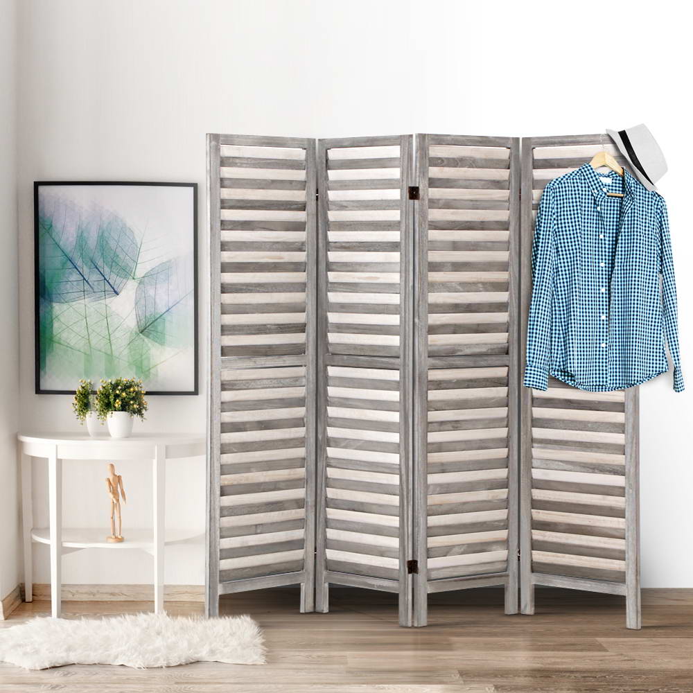 Artiss 4 Panel Room Divider Screen 163x170cm Louver Grey Artiss