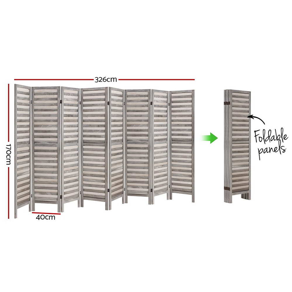 Artiss 8 Panel Room Divider Screen 326x170cm Louver Grey Artiss