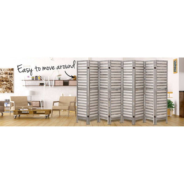 Artiss 8 Panel Room Divider Screen 326x170cm Louver Grey Artiss