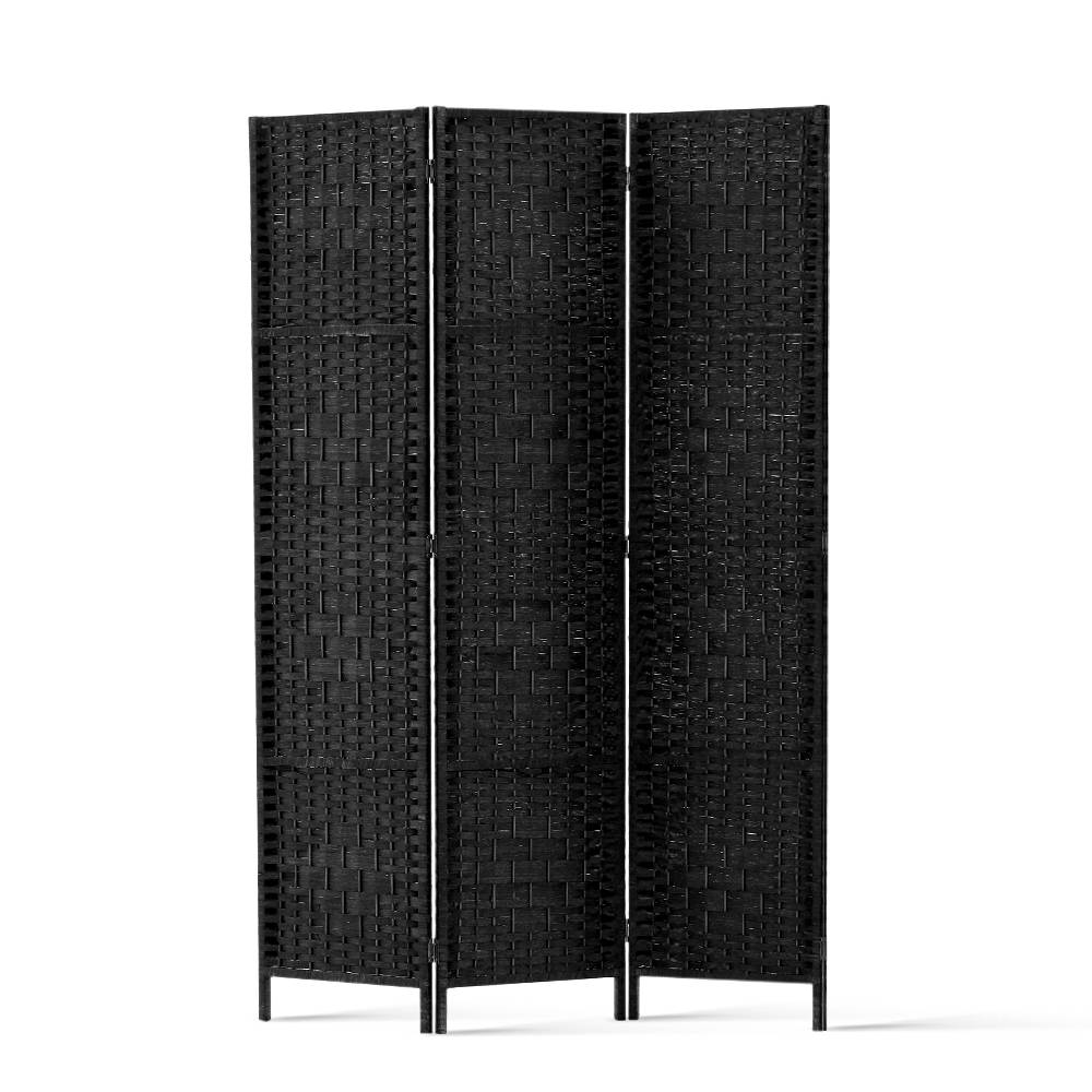 Artiss 3 Panel Room Divider Screen 123x170cm Woven Black Artiss