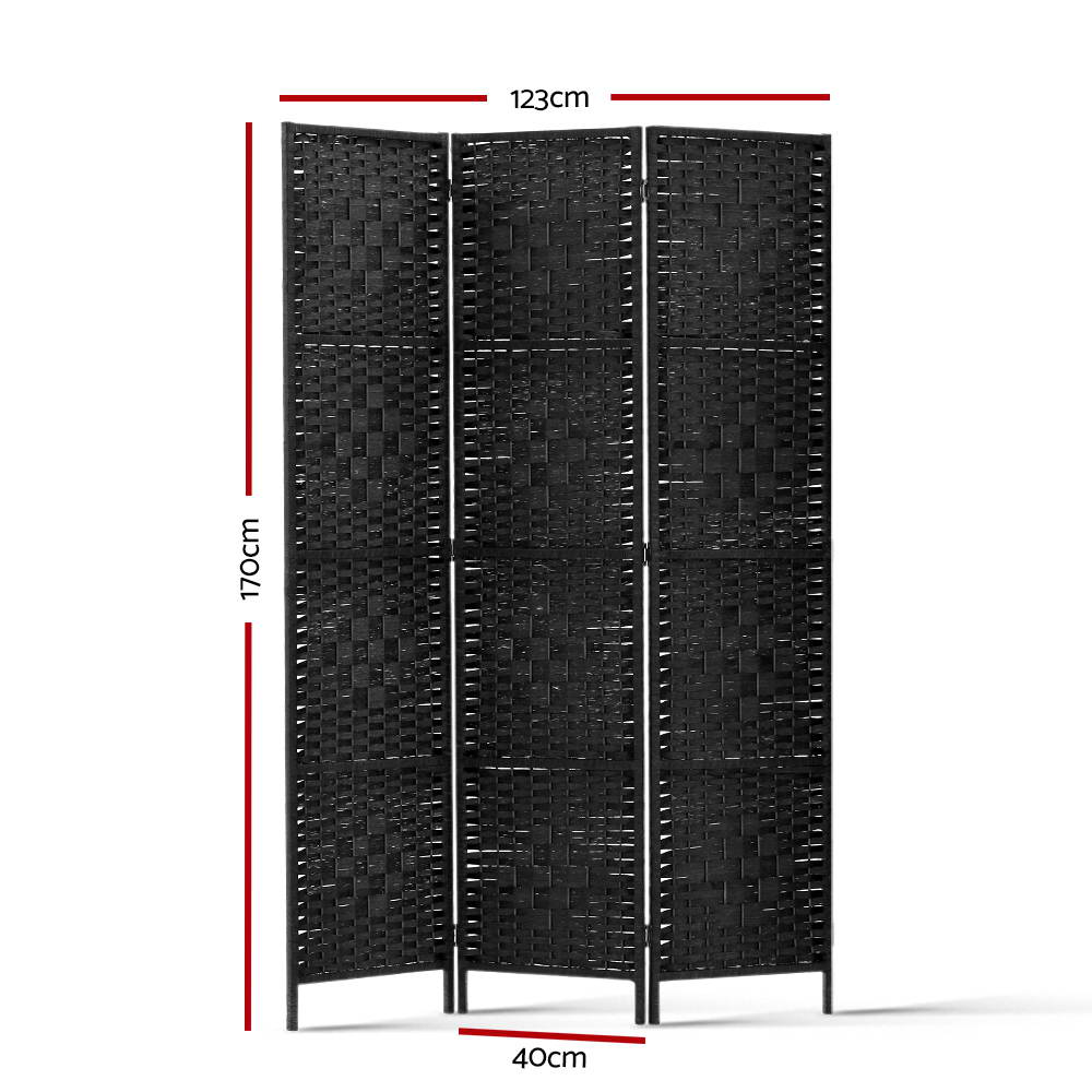 Artiss 3 Panel Room Divider Screen 123x170cm Woven Black Artiss