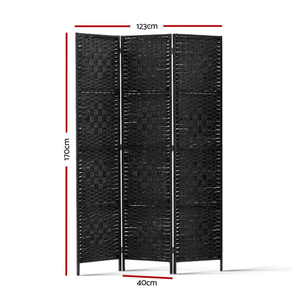 Artiss 3 Panel Room Divider Screen 123x170cm Woven Black Artiss