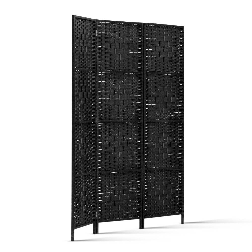 Artiss 3 Panel Room Divider Screen 123x170cm Woven Black Artiss