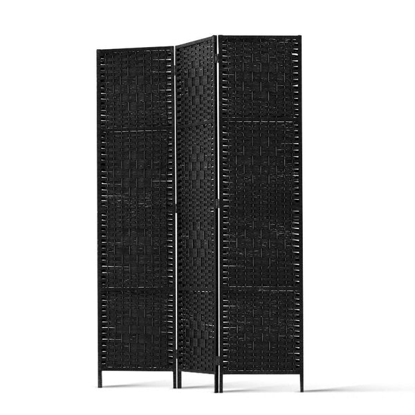 Artiss 3 Panel Room Divider Screen 123x170cm Woven Black Artiss