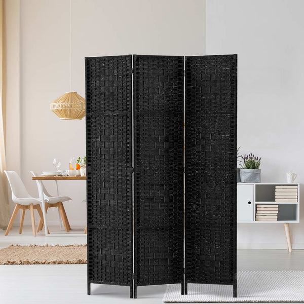 Artiss 3 Panel Room Divider Screen 123x170cm Woven Black Artiss