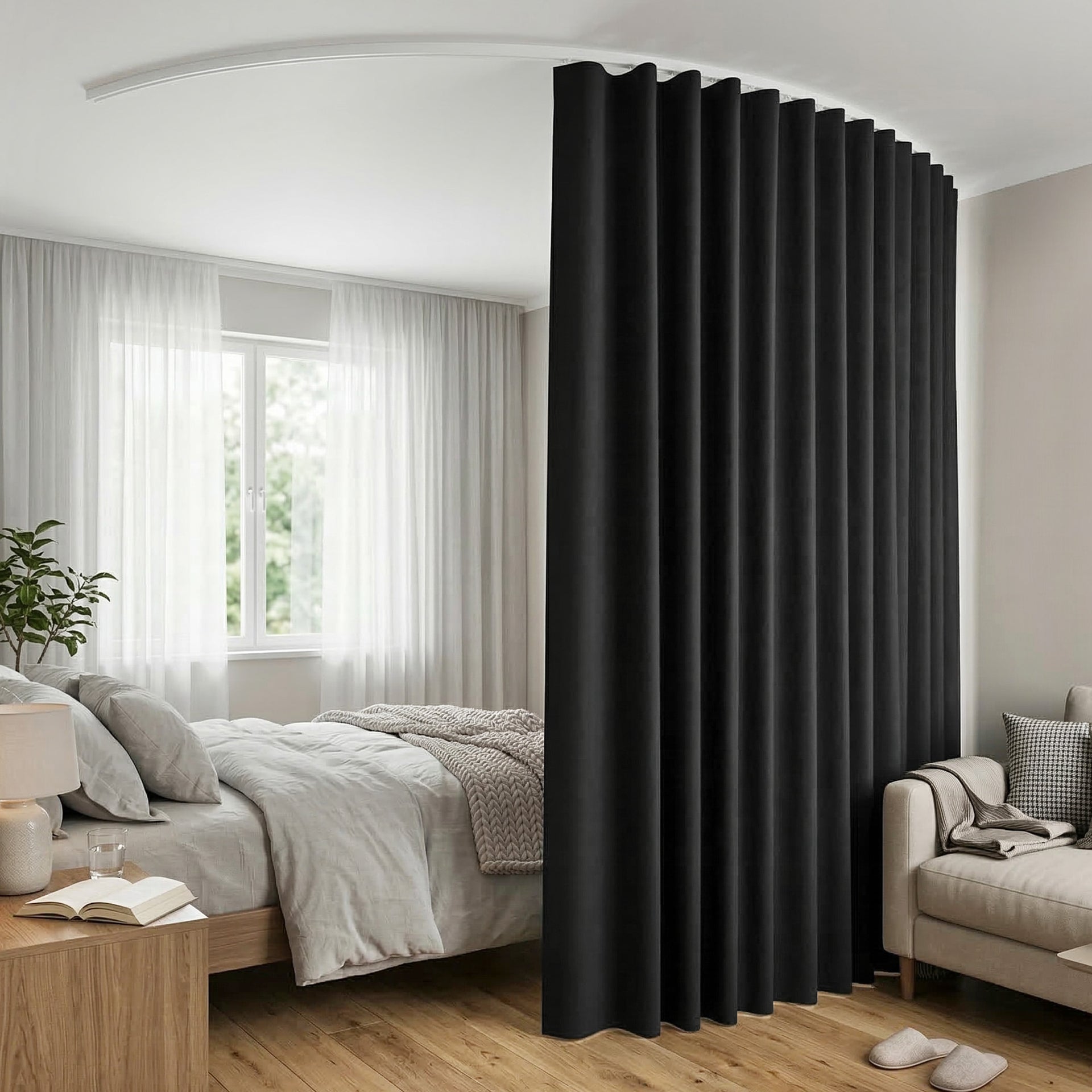Artiss Room Divider Curtain Ceiling Mounted Track Sets Flexible Black Awezingly