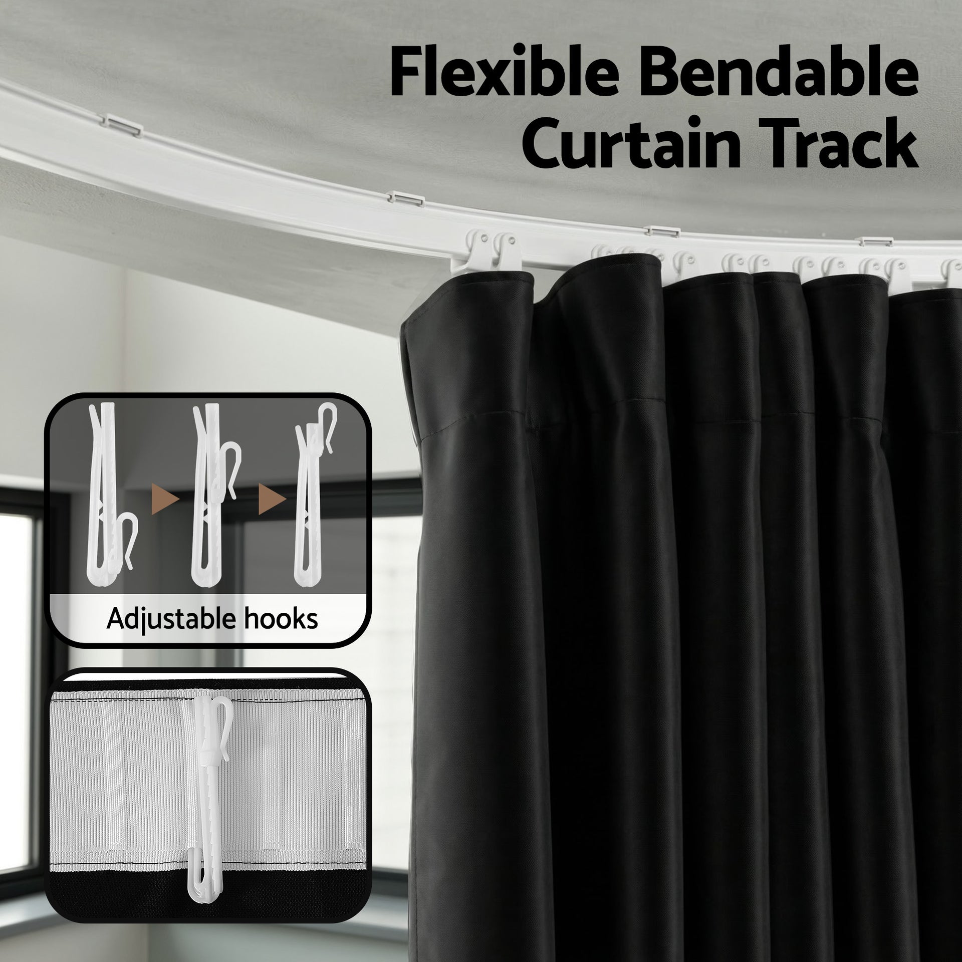 Artiss Room Divider Curtain Ceiling Mounted Track Sets Flexible Black Awezingly