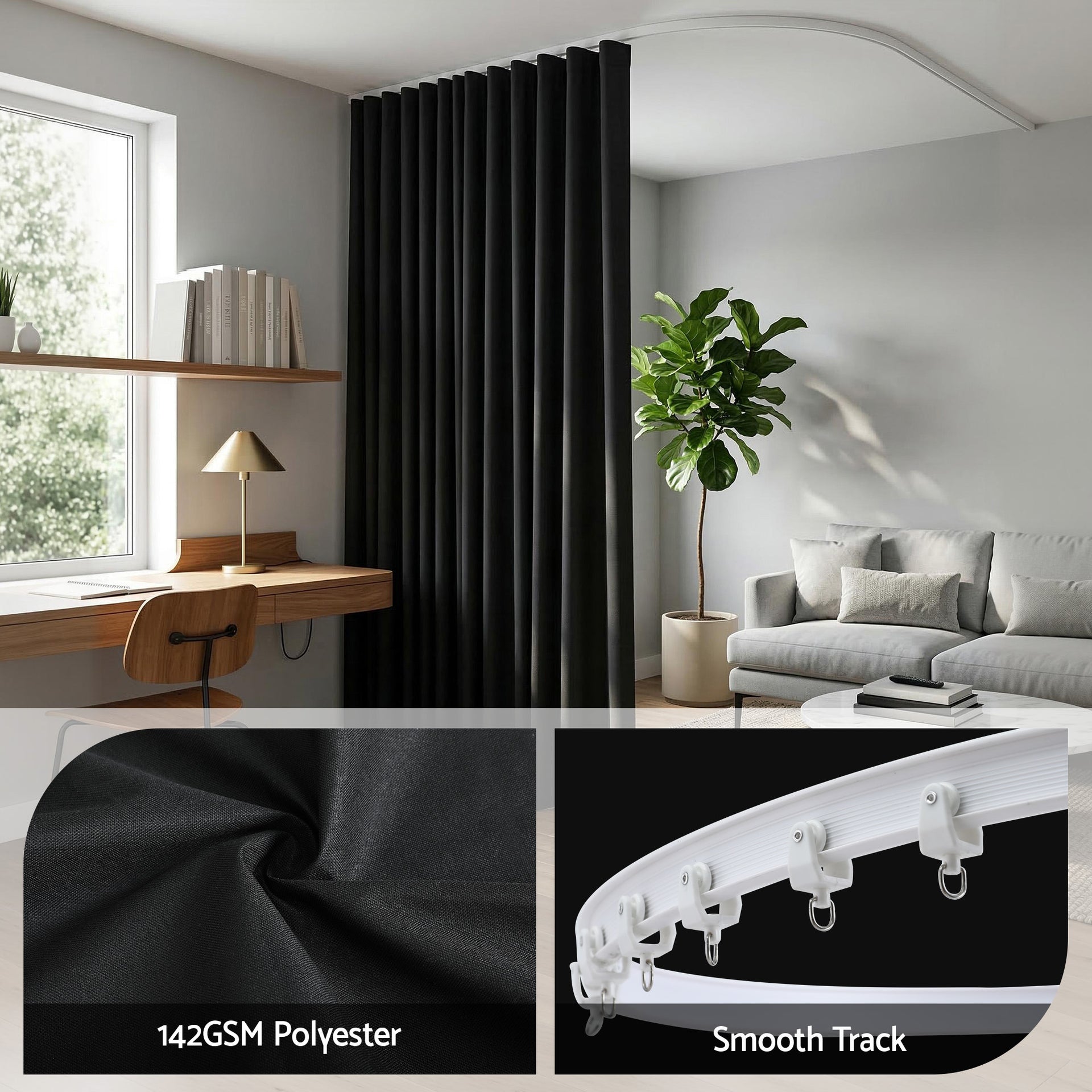 Artiss Room Divider Curtain Ceiling Mounted Track Sets Flexible Black Awezingly